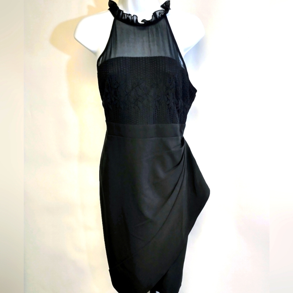 Paper Dolls London Black Cocktail Dress Lace Ruffle Size 8 EUC